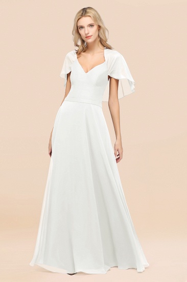 A-Line aus Chiffon, Satin mit V-Ausschnitt, kurzen Ärmeln, bodenlangen Kleid für Brautjungfer_2