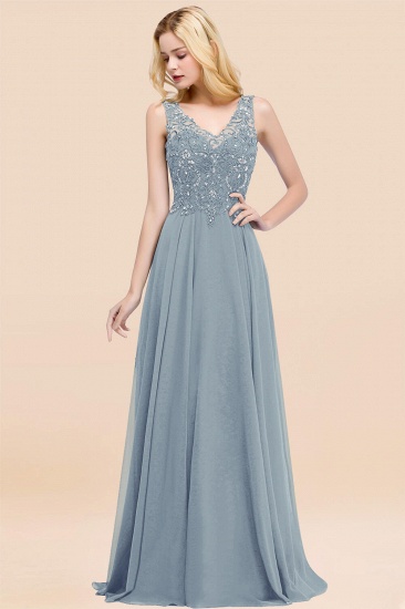 BMbridal Affordable Lace V-Neck Navy Bridesmaid Dresses With Appliques_40