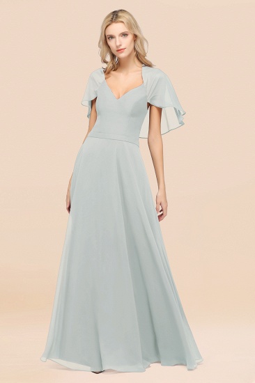 A-Line aus Chiffon, Satin mit V-Ausschnitt, kurzen Ärmeln, bodenlangen Kleid für Brautjungfer_38