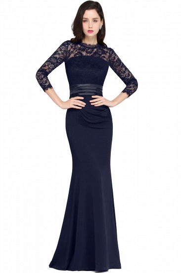 BMbridal Chic Sheath High Neck Black Bridesmaid Dress with Lace In Stock_4