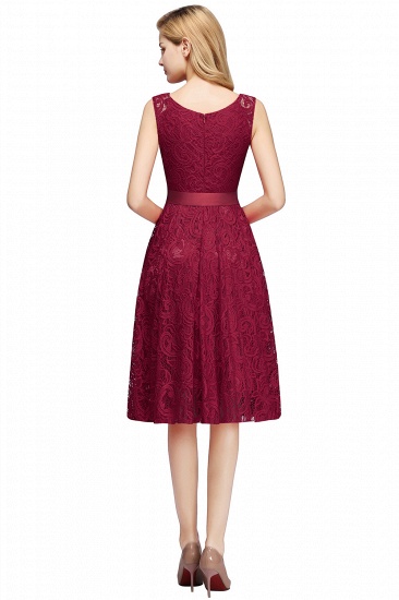 BMbridal Simple Sleeveless A-line Red Lace Dress with Ribbon Bow_6