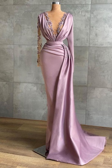 BMbridal V-Neck Long Sleeves Mermaid Prom Dress Ruffles