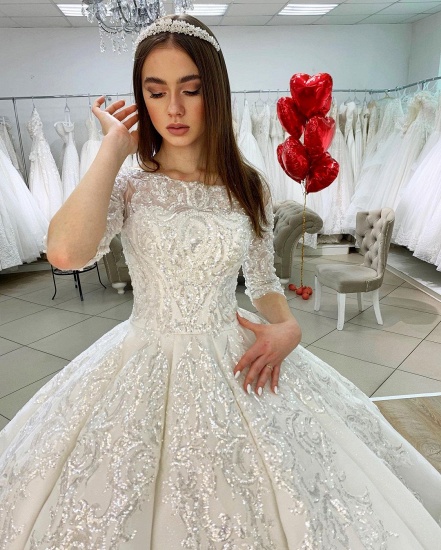 Bmbridal Half Sleeves Applqiues Ball Gown Wedding Dress Online_5