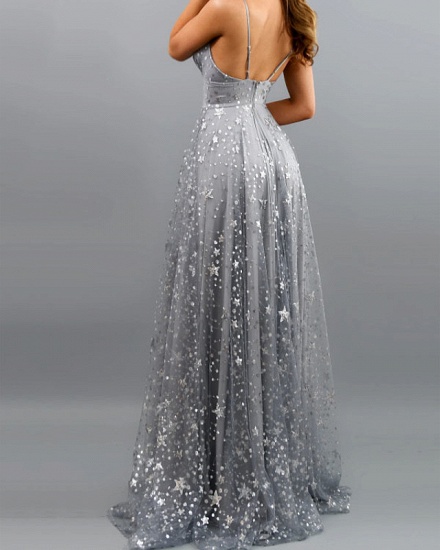 Bmbridal Dusty Blue V-Neck Long Prom Dress Sleeveless With Sequins_6