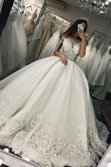 BMbridal 3/4 Sleeves Ball Gown Wedding Dress Lace Appliques With Beads_1