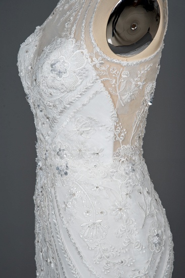 BMbridal Elegant Scoop Mermaid Lace Wedding Dress Zipper Button Back_6