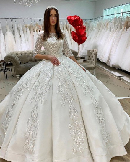 Bmbridal Half Sleeves Applqiues Ball Gown Wedding Dress Online_3