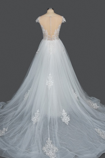 BMbridal Detachable Lace Mermaid Wedding Dress With Cap Sleeves_3