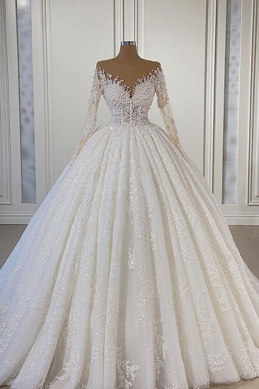 BMbridal Ball Gown Long Sleeves Wedding Dress With Lace Appliques_2