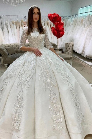 Bmbridal Half Sleeves Applqiues Ball Gown Wedding Dress Online_1