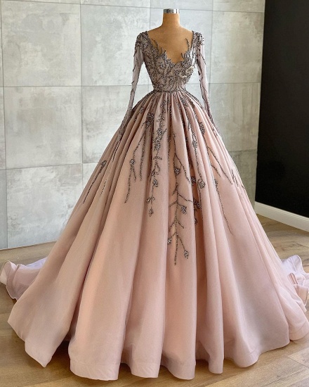 Bmbridal Long Sleeves Beadings Prom Dress Ball Gown Evening Party Gowns_3