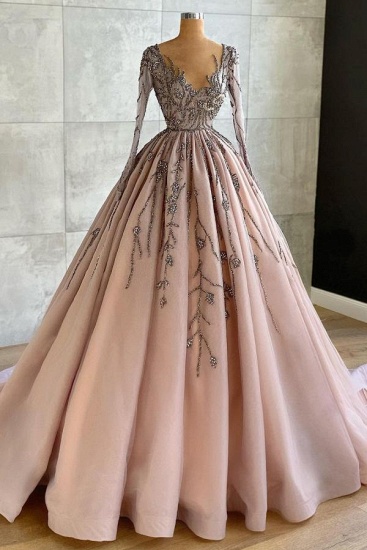 Bmbridal Long Sleeves Beadings Prom Dress Ball Gown Evening Party Gowns_2