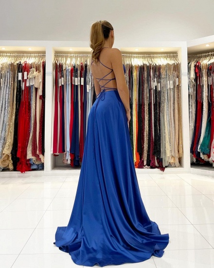 Bmbridal Royal Blue V-Neck Prom Dress Split Long With Spaghetti-Straps_3