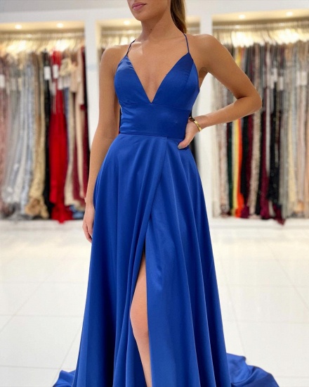 Bmbridal Royal Blue V-Neck Prom Dress Split Long With Spaghetti-Straps_4