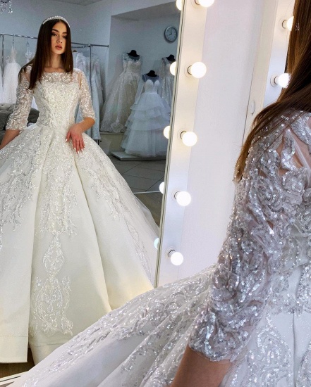 Bmbridal Half Sleeves Applqiues Ball Gown Wedding Dress Online_4