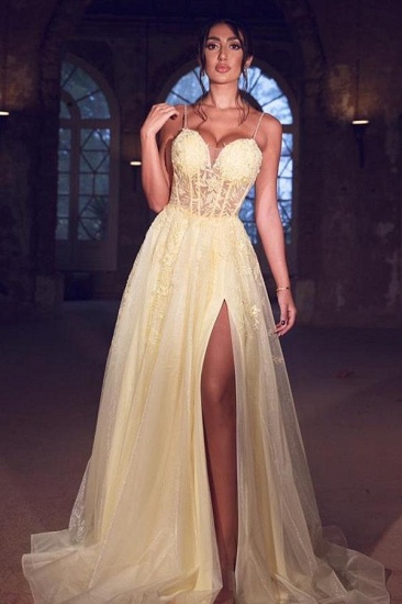 Bmbridal Daffodil Spagetti-Straps Prom Dress Split Long With Appliques_2