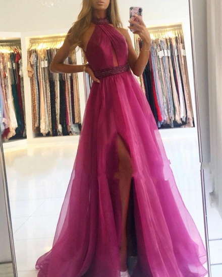 Bmbridal Orchid Halter Long Prom Dress Tulle With Split_3
