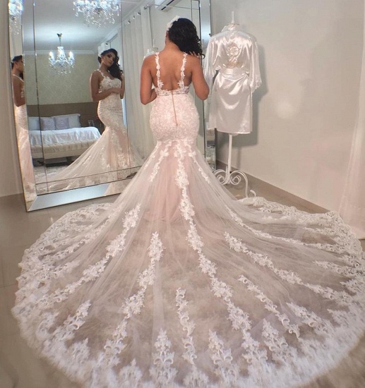 BMbridal Straps Lace Appliques Wedding Dress Mermaid Long Online_3