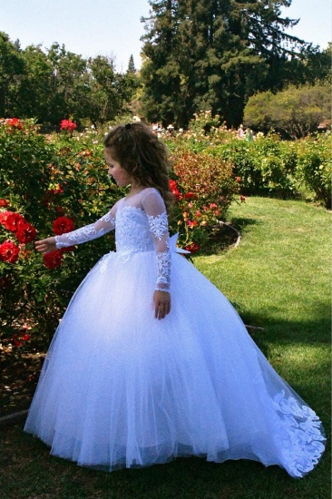 BMbridal Long Sleeves Tulle Lace Flower Girl Dress On Sale