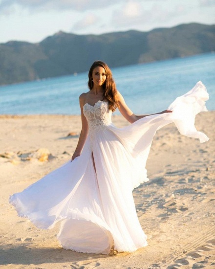 BMbridal Sweetheart Lace Beach Wedding Dress Long Chiffon With Slit_1