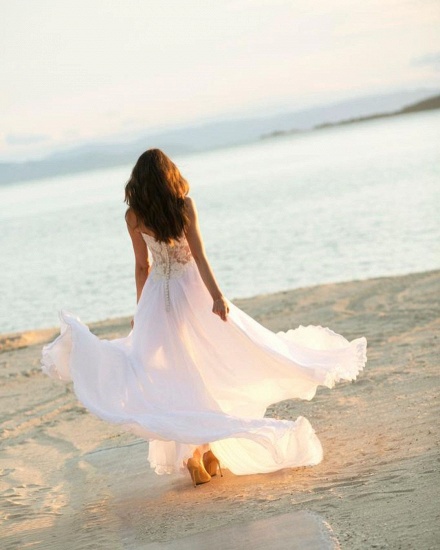 BMbridal Sweetheart Lace Beach Wedding Dress Long Chiffon With Slit_3