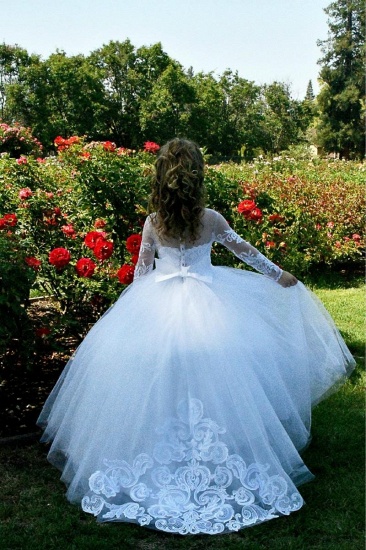 BMbridal Long Sleeves Tulle Lace Flower Girl Dress On Sale_3
