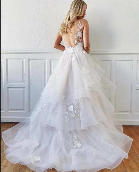 BMbridal V-Neck Sleeveless Appliques Wedding Dress With Ruffles_3
