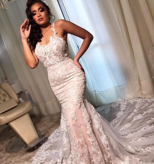 BMbridal Straps Lace Appliques Wedding Dress Mermaid Long Online_4