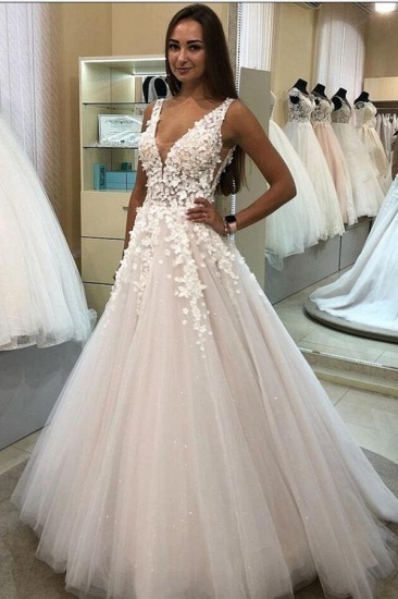 Bmbridal V-Neck Sleeveless Tulle Wedding Dress With Appliques_1
