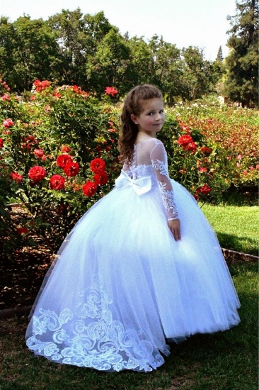 BMbridal Long Sleeves Tulle Lace Flower Girl Dress On Sale_2