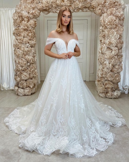 Bmbridal Gorgeous Off-the-Shoulder Lace Wedding Dress On Sale_3
