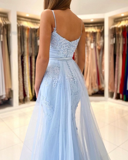 Bmbridal Sky Blue Spaghetti-Straps Prom Dress Mermaid With Lace Appliques_3