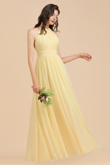 Halter Sleeveless Daffodil Chiffon Bridesmaid Dress with Ruffles_6