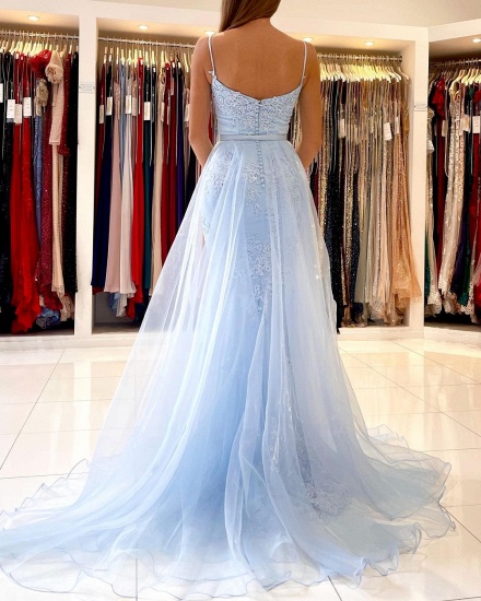 Bmbridal Sky Blue Spaghetti-Straps Prom Dress Mermaid With Lace Appliques_4