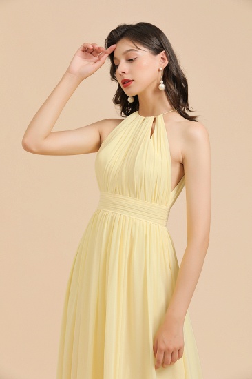 Halter Sleeveless Daffodil Chiffon Bridesmaid Dress with Ruffles_7