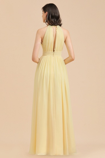 Halter Sleeveless Daffodil Chiffon Bridesmaid Dress with Ruffles_8