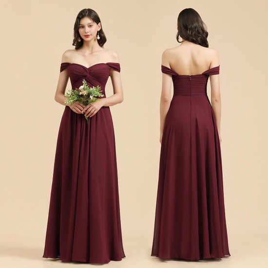 New Arrival A-line Off-the-shoulder Sweetheart Burgundy Long Bridesmaid Dress_1