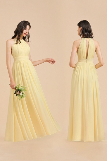 Halter Sleeveless Daffodil Chiffon Bridesmaid Dress with Ruffles_9