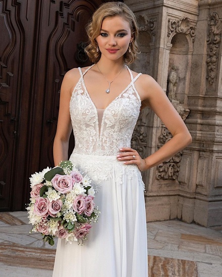 Bmbridal Chiffon Wedding Dress Lace Appliques With Slit_4