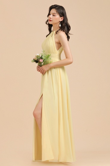 Halter Sleeveless Daffodil Chiffon Bridesmaid Dress with Ruffles_3