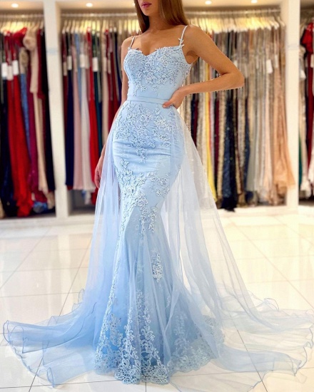 Bmbridal Sky Blue Spaghetti-Straps Prom Dress Mermaid With Lace Appliques_6