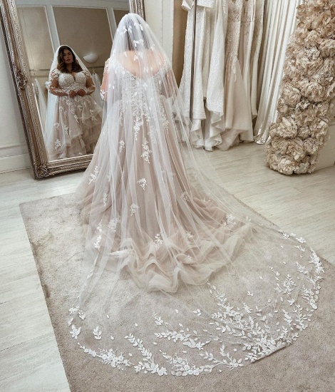 BMbridal Long Sleeves Plus Size Wedding Dress Tulle With Lace_3