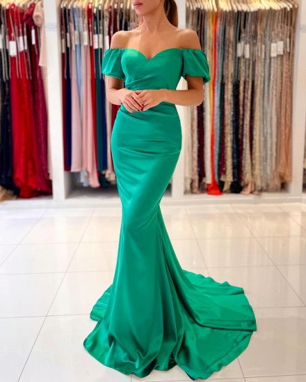 Bmbridal Emerald Green Mermaid Prom Dress Off-the-Shoulder_4