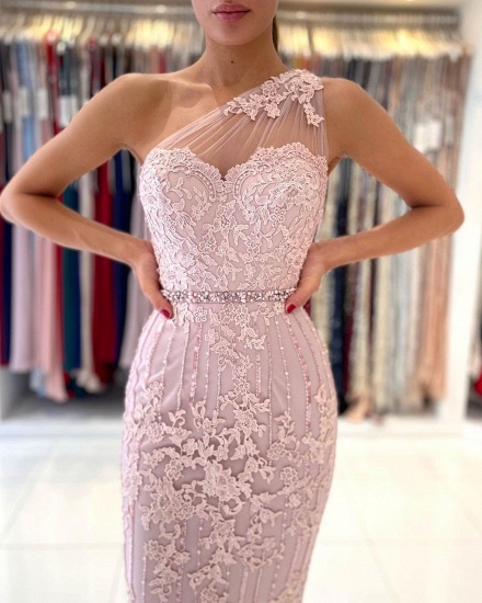 Bmbridal One Shoulder Pink Lace Prom Dress Knee-Length_7