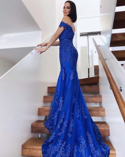 Bmbridal Royal Blue Lace Mermaid Prom Dress Long Off-the-Shoulder_3