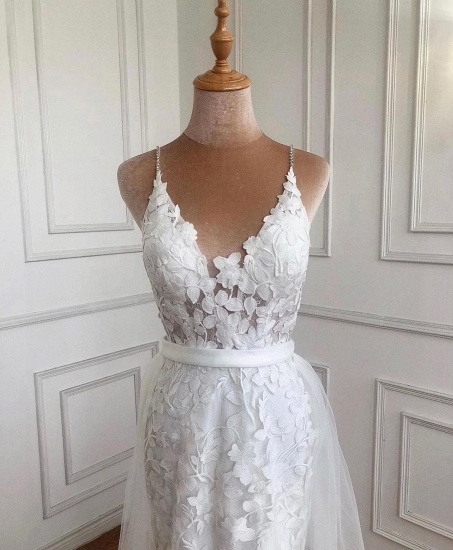 BMbridal Spaghetti-Straps Long Lace Wedding Dress On Sale_3