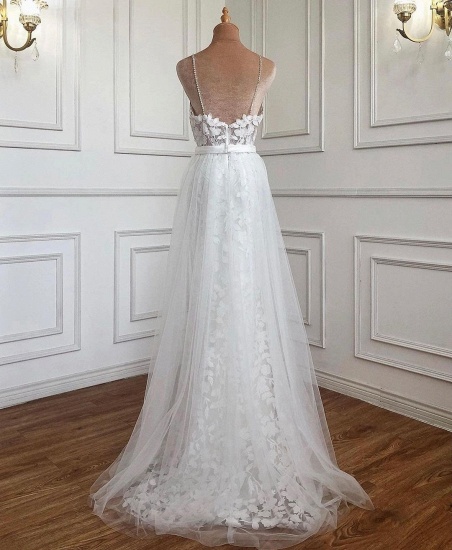 BMbridal Spaghetti-Straps Long Lace Wedding Dress On Sale_2