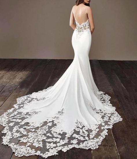 Bmbridal Spaghetti-Straps Lace Wedding Dress Mermaid Sleeveless_4