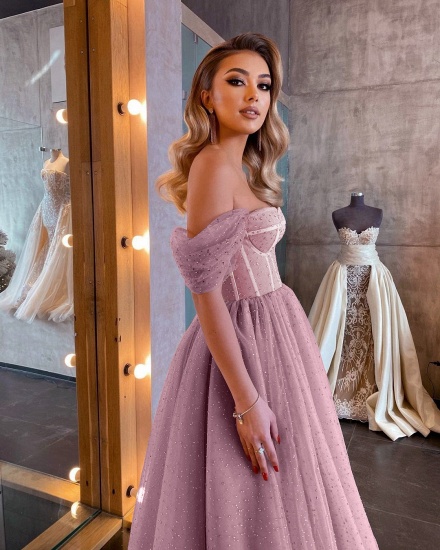 Cheap Off-the-Shoulder Sequins Tulle Short Prom Dress_9
