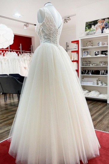 BMbridal Simple Ivory Tulle Lace Ruffles A-Line Wedding Dresses_5